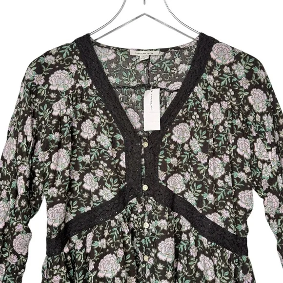 NEW American Eagle Witchy Dark Floral Long SleeveCottage Core Blouse Sz S - Picture 3 of 9